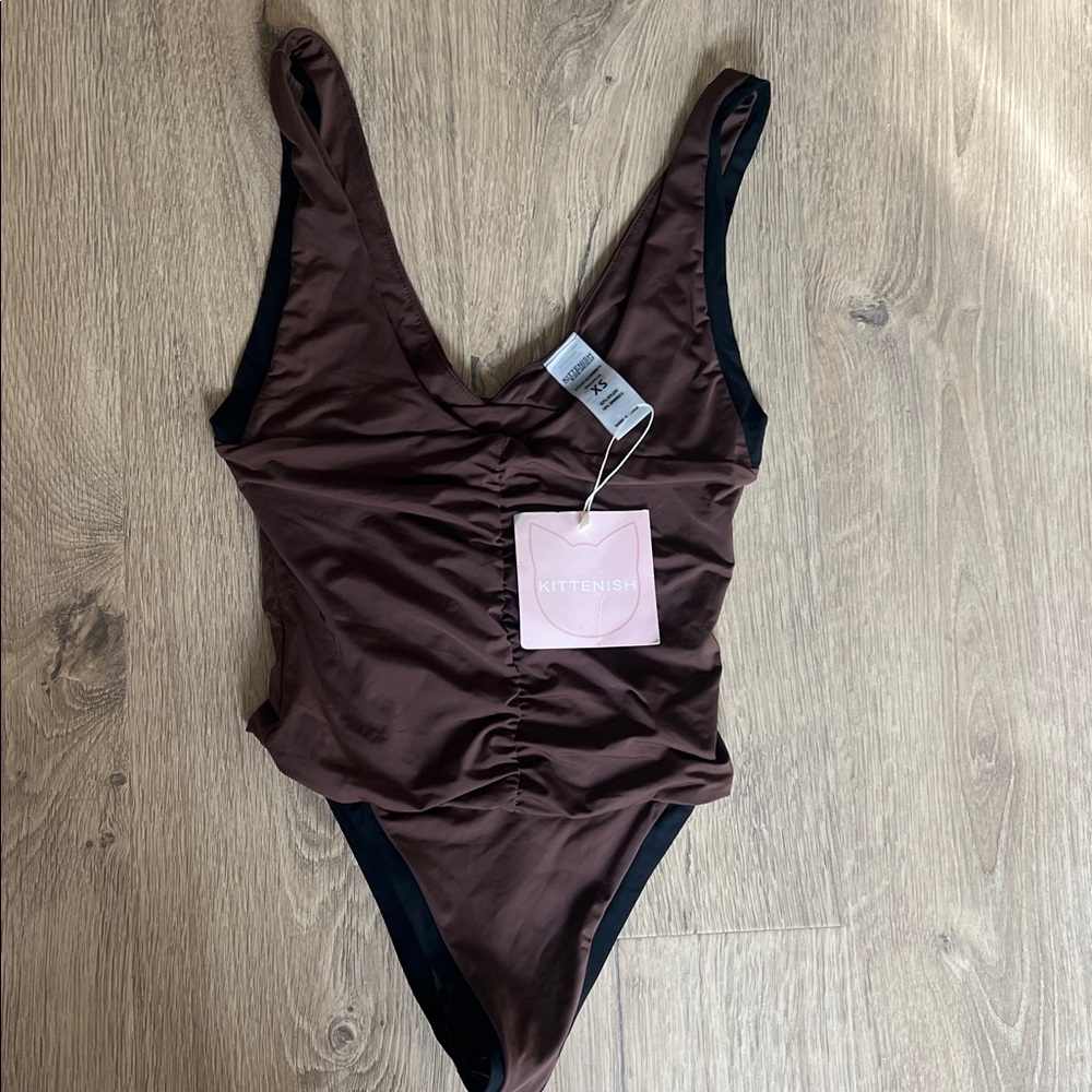 Kittenish Brown Ruched Scoop One-Piece Swimsuit